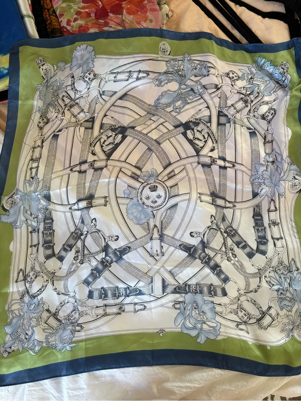 Unbranded Cavalcadour Fleuri Equestrian‎ Belt Crown Floral White Blue Silk Scarf